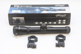 WALTHER PZ2X20 RIFLE SCOPE WITH MOUNTS AND INSTRUCTIONS BOXED.