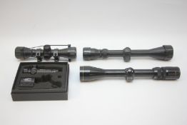 THREE RIFLE SCOPES TO INCLUDE NIKKO STIRLING GOLD CROWN 3-9X40 WIDE ANGLE,