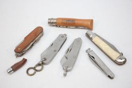 7 ASSORTED POCKET KNIVES TO INCLUDE H ROWBOTHAM CC/286 MILITARY, OPINEL ETC.