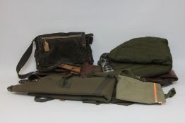 BARBOUR QUILTED JACKET SIZE L, GREEN COTTON SPORTING WAISTCOAT, WAXED COTTON SHOOTING BAG,