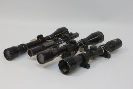 4 X VARIOUS RIFLE SCOPES TO INCLUDE MODEL ORIGINAL WIDE ANGLE 4X40 WITH MOUNTS,