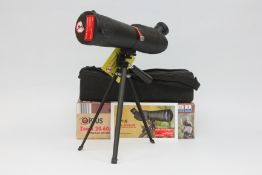 OPTUS ZOOM 20-60 X 60 SPOTTER SCOPE COMPLETE WITH TABLE TRIPOD.