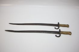TWO FRENCH M1866 CHASSEPOT SWORD BAYONETS ONE MARKED 1867.