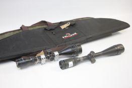 TWO SCOPES TO INCLUDE TASCO 3-9X50 AND JSR TARGET PLUS 4-16X44 + TWO RIFLE SLIPS.