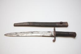 ANTIQUE BAYONET WITH SCABBARD BLADE MARKED 10/32 HILT MARKED SVTC, LENGTH 44CM.
