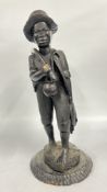 A CARVED AFRICAN HARD WOOD STATUE OF A FISHERMAN, H 62CM.