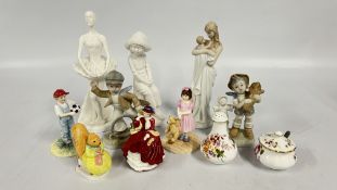 A GROUP OF FIGURINES TO INCLUDE ROYAL DOULTON EXAMPLES + A SPODE JOANNA BY PAULINE SHONE,