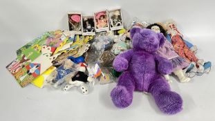 GROUP OF MACDONALD'S TOYS, HAPPY MEAL CARDBOARD BOXES + PORCELAIN DOLLS ETC.