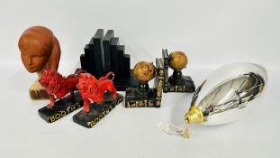 A GROUP OF VINTAGE BOOKENDS INCLUDING BOOTHS GIN, DECO STYLE,