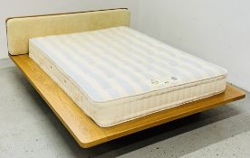 OAK FINISH QUEEN SIZE BED WITH SLEEPEEZEE CONCEPT 1000 BACK CARE MATTRESS, HEADBOARD 167CM WIDE.