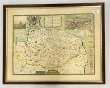 FRAMED MAP OF NORFOLK BY L. SPEEDE, 49 X 62CM INCLUDING FRAME.
