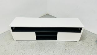 A MODERN DESIGNER WHITE HIGH GLOSS LOW ENTERTAINMENT STAND, W 45 X L 180 X H 49CM.