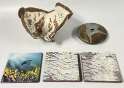 A STUDIO POTTERY IKEBANA VASE, ALSO KNOWN AS A 