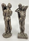 TWO HEREDITIES LOVERS SCULPTURES, BOTH 35CM TALL.