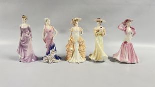 A GROUP OF 5 COALPORT LADIES OF FASHION FIGURINES TO INCLUDE SUMMER ROMANCE, CAFE ROYAL, VERONICA,