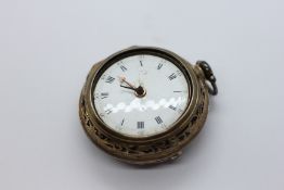 AN ANTIQUE PAIR CASED FUSEE POCKET WATCH AND KEY,