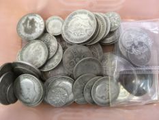 COINS: TUB WITH UK PRE 1947 SILVER, FACE APPROX £5, ALSO PRE 1920 FACE 20p ETC.