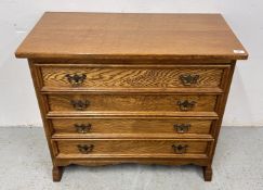 VINTAGE FOUR DRAWER OAK CHEST OF DRAWERS, W 85, D 43, H 74CM.
