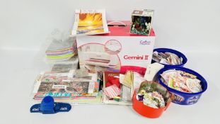 GEMINI II ELECTRIC DIE CUTTING AND EMBOSSING MACHINE WITH 2 BOXES OF CARD & CRAFT RELATED ITEMS -