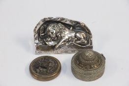 AM EMBOSSED ETHNIC TRINKET POT AND COVER,