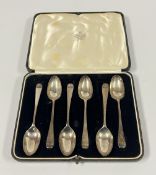 A CASED SET OF 6 SILVER SPOONS, LONDON 1933, MAKER J.W. & CO.