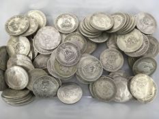 COINS: TUB WITH UK PRE 1947 SILVER SHILLINGS (96), FACE £4.80.