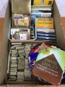 EPHEMERA: BOX VARIOUS WITH STAMPS, CIGARETTE AND TEA CARDS, MATCHBOX LABELS,