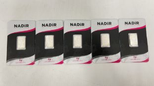 5 X 5 GRAM NADIR 999 SILVER INGOTS.