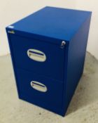 A SILVERLINE STEEL BLUE FINISHED TWO DRAWER HOME FILING CABINET WITH KEY, W 46 X D 62 X H 71CM.