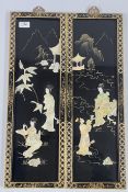 A PAIR OF DECORATIVE ORIENTAL LACQUERED PANELS, W 20.5 X H 61CM.