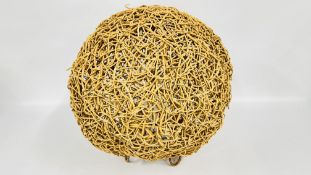 LARGE SPHERICAL RATTAN LAMP SHADE, HEIGHT 50CM - SOLD AS SEEN.