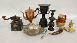 A GROUP OF VINTAGE COLLECTIBLES TO INCLUDE AN ARTS AND CRAFTS PEWTER TWO HANDLED DISH,