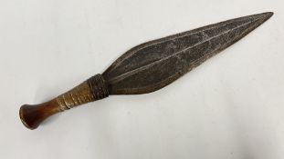 ANTIQUE TRIBAL DAGGER 48CM HARDWOOD COPPER BANDED HANDLE.