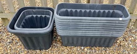 9 TROUGH GARDEN PLANTERS AND 4 OTHERS.
