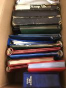 STAMPS: LARGE BOX OF EMPTY ALBUMS AND SOME LEAVES TO INCLUDE A BOXED AS NEW SG.