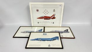GROUP OF FOUR RAF RELATED FRAMED PRINTS TO INCLUDE RAF RED ARROWS 2016 HAWK TMK1A PRINT BEARING