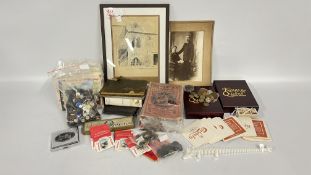 A BOX OF ASSORTED EPHEMERA TO INCLUDE VINTAGE BIRTHDAY CARDS AND SKETCH BOOK,