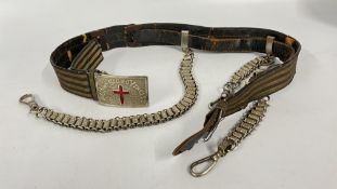 A VICTORIAN MASONIC KNIGHTS TEMPLAR UNIFORM BELT WITH ENAMEL DETAIL.