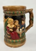 AN OVERSIZED PAINTED PLASTER TANKARD DEPICTING A TRADITIONAL GERMAN SCENE, H 30.5CM.