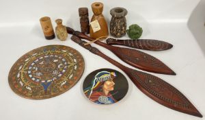 A COLLECTIVE LOT OF SOUVENIRS TO INCLUDE WOODEN CARVINGS FROM NEW ZEALAND,