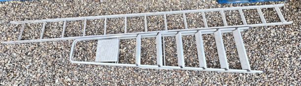 7 STEP ALUMINIUM STEP LADDER, PLUS A 14 STEP ALUMINIUM LADDER.