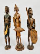 THREE CARVED MASAI SCULPTURES, TALLEST 64CM.