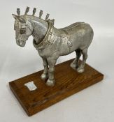 VINTAGE IPSWICH TOWN FOOTBALL CLUB MASCOT MOUNTED ON A WOODEN PLINTH.