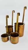 A GRADUATED SET OF 4 VINTAGE COPPER AND BRASS MEASURES.