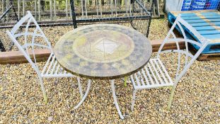 BISTRO STYLE GARDEN TABLE SET, THE TABLE WITH A COMPOSITE TOP.