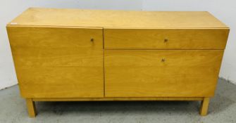 BEECHWOOD FINISH TWO DRAWER ONE DOOR SIDEBOARD, W 144 X D 45 X H 75CM.