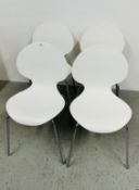 SET OF 4 GALVANO TECHICA WHITE DESIGNER DINING CHAIRS.