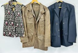 A PIERRE CARDIN WOOL JACKET, JOHN ROCHA BROWN LEATHER GENT'S JACKET SIZE M,