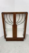 VINTAGE OAK ART DECO STYLE GLAZED DISPLAY CABINET, W 88 X D 29 X H 118CM.
