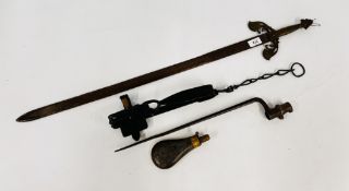 AN ANTIQUE PRESENTATION SWORD, ANTIQUE BAYONET MARKED 14360,